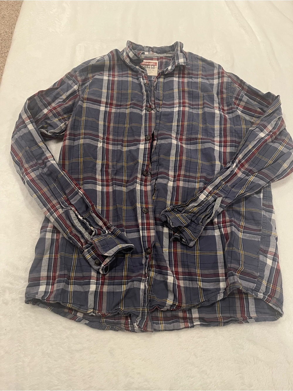 Wrangler Jeans Co. Men's Blue Plaid Button Down Flannel Shirt Medium